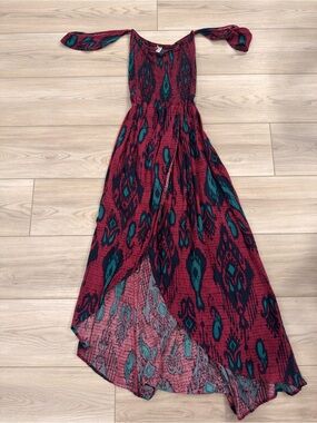 Xhilaration Red and Teal Printed High‑Low Maxi Dress